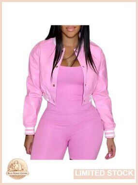 Faux Leather Varsity Jacket Cropped Baseball Bomber